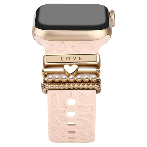 POPIGROUND Metal Watch Band Charms 5 pcs Decorative Rings Loops Compatible with Apple Watch Band Jewelry Sliding Accessories Charm for iWatch Series 10 9 8 7 6 5 4 3 2 1 (Love-Gold) - Image 1