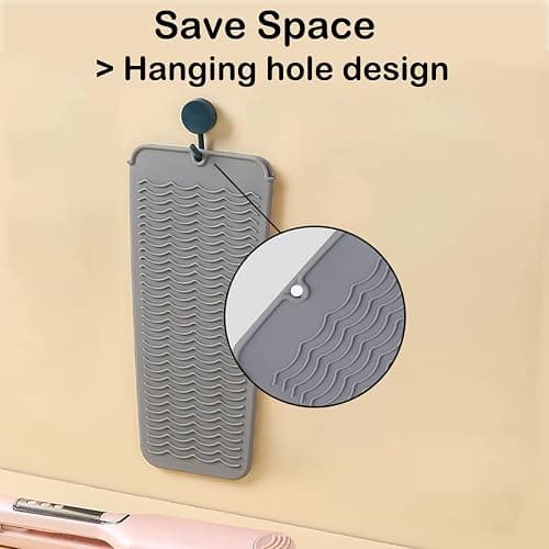 Heat Resistant Silicone Mat with Hanging Hole, Straightener Heat Resistant Travel Mat & Pouch for Curling Iron, Flat Iron and Other Hot Hair Styling Tools, 11 x 5 in, Gray thumbnail 4