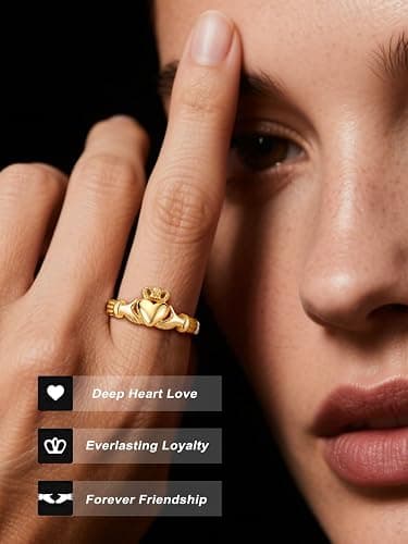 🙏🙏🙏Bestyle 925 Sterling Silver Ring for Women, Minimalist Claddagh Ring Celtic Knot Ring for Women, Irish Promise Wedding Band, Gold/Rose Gold Vermeil Women Band Ring, Stackable, Gift for Her thumbnail 3