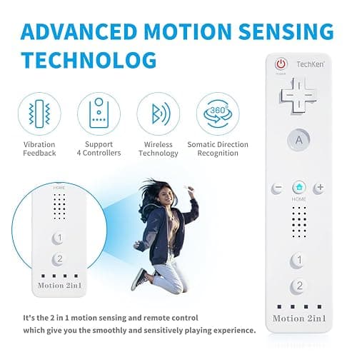 2 Sets Remote Controller for Wii, TechKen Replacement Remote Built-in Motion Plus Controller and Nunchuck (2 White) - 2 White thumbnail 4