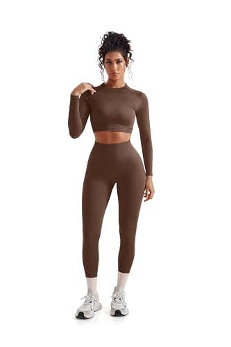 SUUKSESS Women 2 Piece Workout Sets Hidden Scrunch Hip Lifting Seamless Leggings Long Sleeve Yoga Crop Tops thumbnail 2
