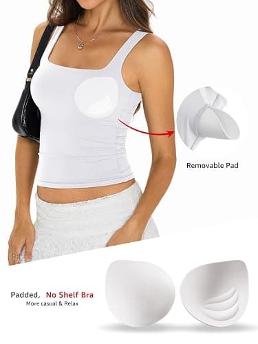 EasyGala Womens Padded Double Lined Tank Tops Square Neck Built in Bra Crop Tops Low Back Fitted Sleeveless Summer Outfits thumbnail 3