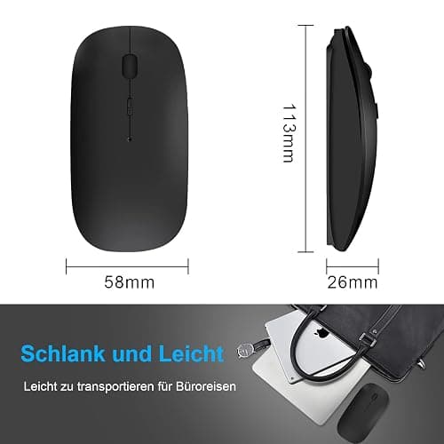 QYFP Souris Bluetooth rechargeable sans fil compatible avec MacBook Pro/Air/Android/iOS tablette/ordinateur portable/PC/Mac/ordinateur, noir thumbnail 6
