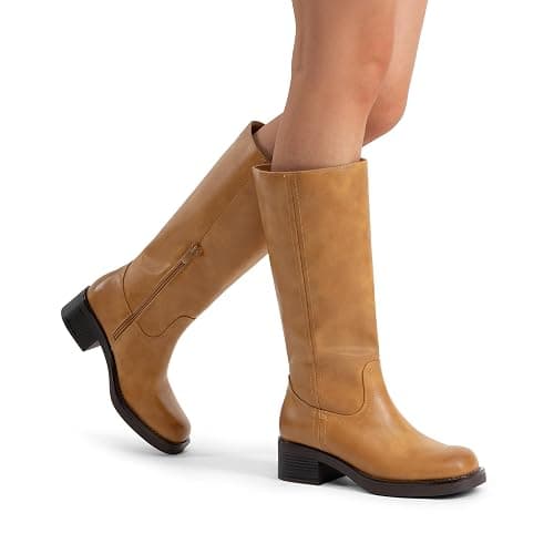 DREAM PAIRS Women's Square Toe Platform Chunky Block Heel Knee High Riding Boots | Square Round Toe,Riding Tall Boots,Side Zipper,Chunky Block Heel,Banana Yellow Brown Color,Summer Fall Fashion Daily Boots thumbnail 9