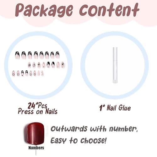 BABALAL Press on Nails Medium Coffin Gothic Y2K Planet Star Fake Nails | Rhinestone, with Charm, Halloween, Edgy Alt Style thumbnail 4