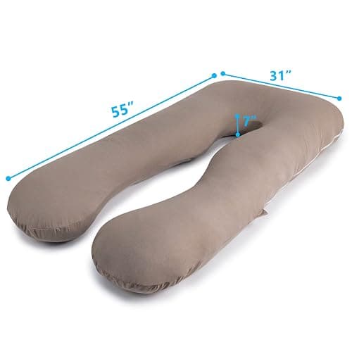 QUEEN ROSE Cooling Pillows, Pillow for Sleeping, 55in U Shaped Body Pillow for Pregnant Support, with Removable Silky Cover, Beige thumbnail 3