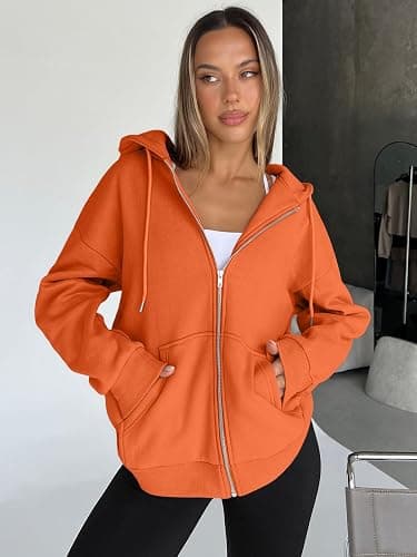 Trendy Queen Womens Zip Up Hoodies Oversized Sweatshirts Fall School Fashion Outfits Casual Jackets 2025 Winter Clothes thumbnail 3