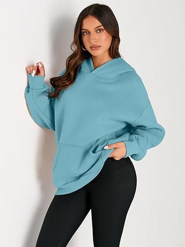 Trendy Queen Womens Oversized Hoodies Fleece Sweatshirts Fall Fashion 2025 Pullover Sweaters Winter Clothes - Baby Blue - Small thumbnail 2