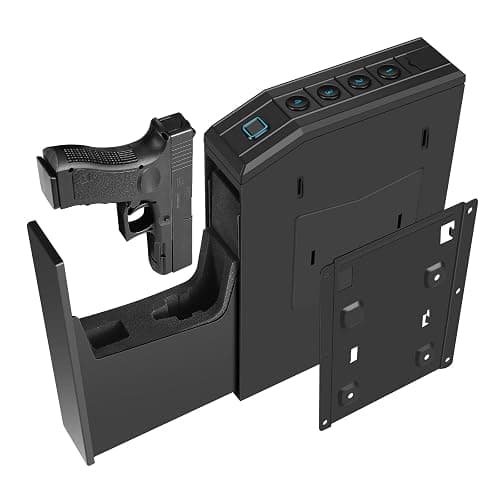 Hidden Gun Safe for Pistols, Biometric Fingerprint Smart Slider Handgun Safe for Nightstand, Desk, Bedside, Wall,Truck -Auto Sliding Door- Fingerprint, PIN Code, KEY Access (Black-Biometric) thumbnail 5