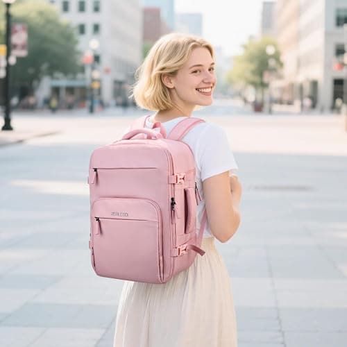 RealCool Travel Backpack for Women Men - Gift for Travelers, Students & Professionals, 15.6 Inch Laptop Carry On Backpack, TSA Flight Approved, College School Business Weekender Daypack -Pink thumbnail 7