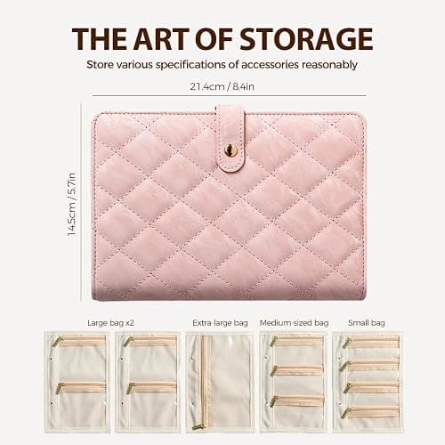 ANYSENT Travel Jewelry Organizer Case,Portable Checkered Jewelry Storage Bag,Velvet Lined Zipper Pouch for Earrings,Necklaces Rings (Black) thumbnail 2