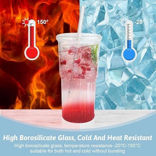 REFORUNG 550ML Trinkbecher mit Deckel und Strohhalm Glas Bubble Tea Becher Glasbecher Trinkglas mit Deckel Smoothie Becher aus Glas To Go Becher Kaffeebecher mit Trinkhalm für Saft Kaffee Wasser Tee thumbnail 3