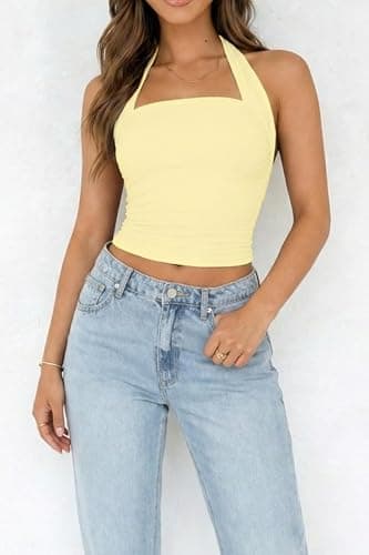 ForeFair Womens Backless Halter Tops Going Out Double Lined Crop Tank Top Open Back Sleeveless Slim Fit Y2k Summer Tops thumbnail 5