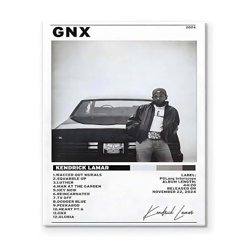 B.B.F MAKE Kendrick Lamar Cover Canvas Wall Art, GNX Album Monochrome Hip-Hop Poster Modern Urban Music Aesthetic Picture Canvas Artwork Music Decor for Living Room Bedroom Studio, Framed 8x10inch thumbnail 9