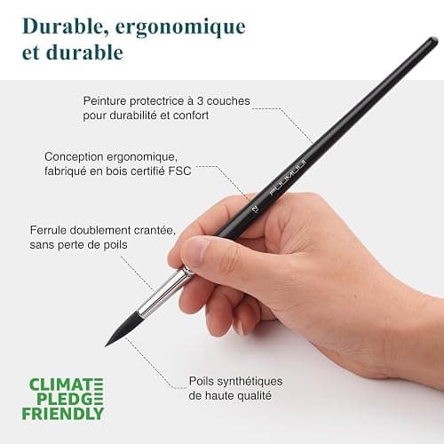 Pinceaux Aquarelle Professionnel - 9 Pinceaux Ronds d'artiste pour Aquarelle,Gouache | Pinceaux en Poil D’écureuil Synthétique pour Un Flux Constant | Watercolour Brushes, Pinceau Poil Synthétique thumbnail 3