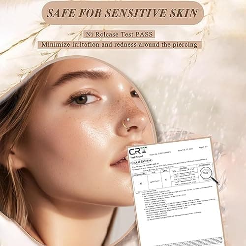 12PCS Hypoallergenic 14K Gold Plated 18G Nose Rings Studs Set for Women Men:3Pcs nose rings & 6Pcs L Shaped Nose Studs & 3Pcs Clear Nose Studs Gold/Silver 316L Surgical Stainless Steel Nose Piercing Jewelry thumbnail 9