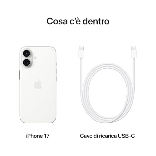 Apple iPhone 17 256 GB: display 6,3" con ProMotion, chip A19, fotocamera frontale Center Stage per selfie di gruppo più facili, più resistenza ai graffi, un giorno intero di batteria; Bianco thumbnail 6
