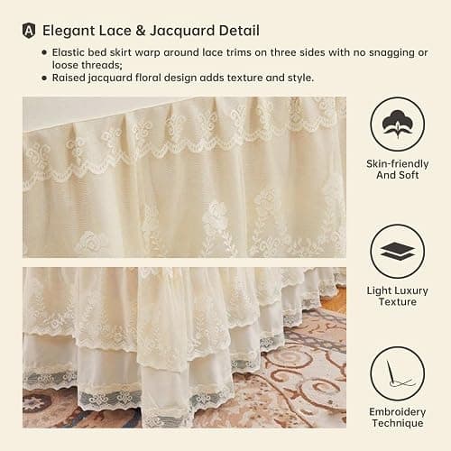 Knitted Lace Bed Skirt for Full Bed - 17" Drop, Wrap Around Bedskirt with Platform, Dust Ruffle Dorm Room Bedskirts thumbnail 4