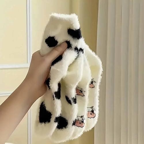 Lefe Liee Fuzzy Cow Print Socks for Women - Warm, Thick, Cozy Slouchy Slipper Socks - Fall Gifts, Cow Themed Gifts thumbnail 2