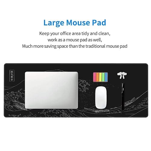Japanese Gaming Mouse Pad Black Mouse Pad Kanagawa Large Mousepad Non-Slip Rubber Base Waterproof with Stitched Edges for Gaming Office Home, 31.5x11.8 Inch (Black Wave) thumbnail 5