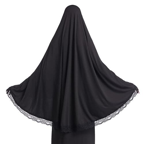 Muslim Women's Instant Big Hijab Jersey Turbans Khimar Abaya Soft Prayer Scarf, 1pc Lace thumbnail 3