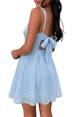 ZTMZA Women's Square Neck Mini Dress Sexy Backless Bow Tie Sleeveless Flare A-Line Cute Graduation Short Party Dresses thumbnail 2