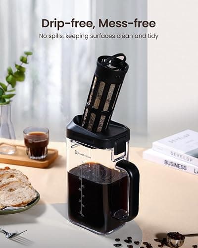 Maestri House Compact Cold Brew Coffee Maker, 40oz Iced Tea and Coffee Maker Brewer Space Saving Tritan Pitcher, 350 Mesh Filter, 100% Leak-Proof thumbnail 5