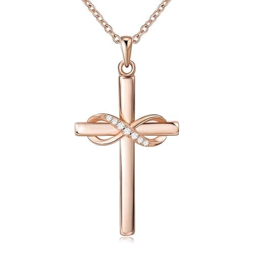 AmorAime 925 Sterling Silver Cross Necklace for Women Infinity Necklace 14K Rose Gold Plated Necklaces - Image 1