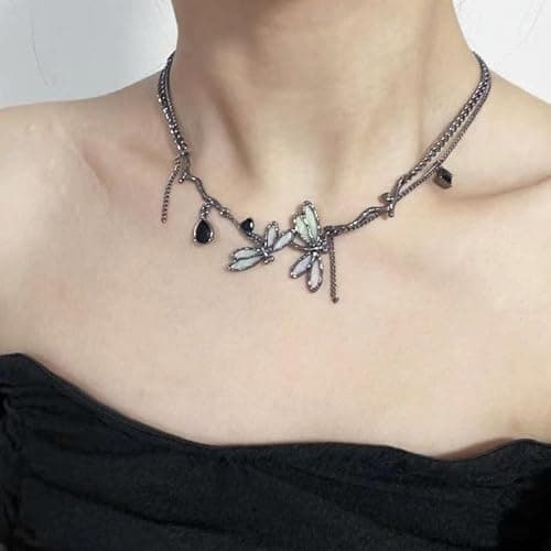 Zurlcdye Dragonfly Choker Necklace Vintage Luna Moth Necklace for Women Water Drop Geometric Pendant Jewelry Party Outfits Accessories Inspired Gifts thumbnail 8