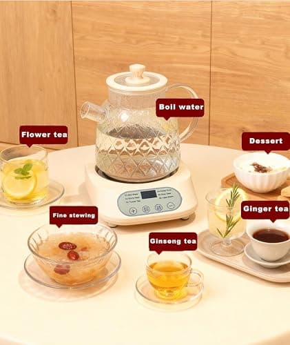 Electric Glass Teapot with Digital Display, Clear Ribbed Design, Temperature Control, Heating Base thumbnail 4