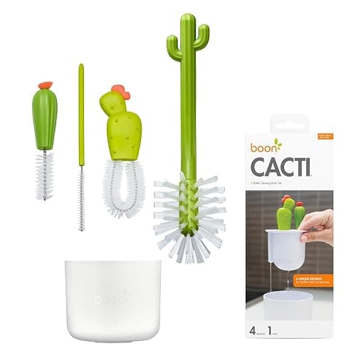 Boon Cacti Bottle Cleaning Brush Set - Includes Bottle Brush, Nipple Brush, Detail Brush, and Straw Brush - Baby Bottle Brush Set for Bottle Drying Rack - Baby Essentials - 4 Count - Image 1