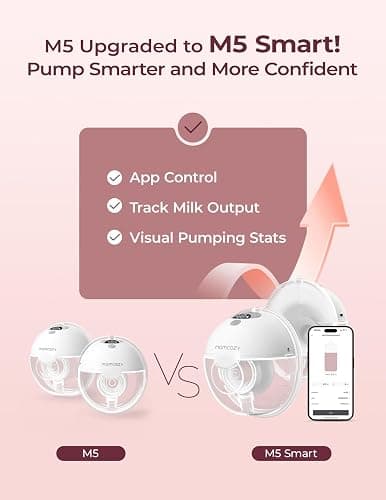 Momcozy M5 Smart Breast Pump, APP Controlled Wearable Hands‑Free Electric Pump, 3 Modes 9 Suction Levels, Portable Lightweight Pump, 24mm Flange, 2 Count, Quill Gray thumbnail 2