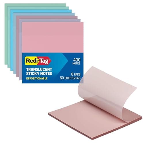 Redi-Tag Translucent Sticky Notes, Transparent Self-Stick Notes, 3" x 3", Pastel Colors, 8 Pads, 50 Notes Per Pad, 400 Sheets (1006595) - Image 1