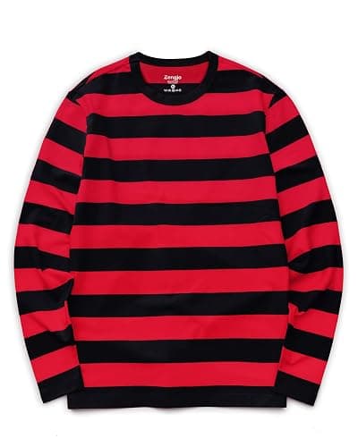 Zengjo Mens Striped T Shirt Short/Long Sleeve Crewneck Tee thumbnail 5