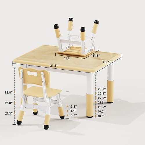 Brelley Kids Table and 2 Chairs Set, Height Adjustable Toddler Desk 31.5" L x 23.6" W and Chair Set, Graffiti Desktop, Classroom/Daycare/Home, Children Multi-Activity Table for Ages 3-8 thumbnail 8