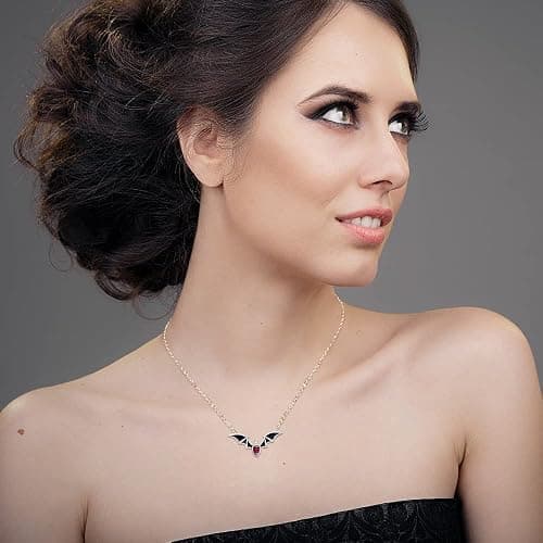 Halloween Bat Necklace for Women Sterling Silver Witch Goth Necklace thumbnail 3