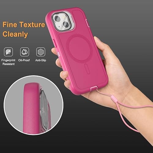 Follaroma for iPhone 15 Case with Stand & Built-in Camera Cover, MagSafe Compatible, Heavy-Duty Shockproof Protection, Magnetic & Rugged Phone Cover for iPhone 15 6.1'', Hot-Pink thumbnail 8