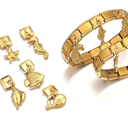 LCSDDWAS Italian Gold Charm Bracelet Set For Women Diy Handmade With Starter Brascelet, Assorted Charms And Opening Tools, DIY Modular Italian Charm Bracelet Gold thumbnail 5