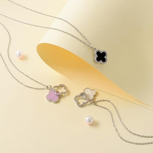 Fviswiak Clover Necklace For Women 14K Real Gold Silver Plated Four Leaf Clover Pendent Necklace Dainty Trendy Cute Simple Women's Jewelry Gift thumbnail 4