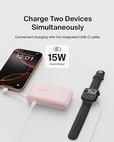Belkin 10000mAh 20W USB C Power Bank, Portable Charger for iPhone & iPad | Fast Charging, Integrated USB C Cable, Eatra USB C Port, iPhone 17, iPad, Samsung Galaxy S26, Charge 2 Devices thumbnail 7