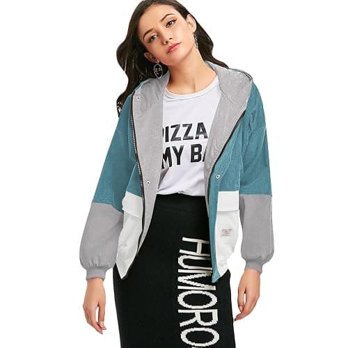 ZAFUL Women's Corduroy Loose Jacket Vintage Raglan Sleeve Casual Coat Hooded Windbreaker thumbnail 2