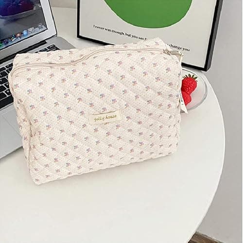Aucuu Reise Kosmetiktasche, Coquette Make-up-Tasche, Gesteppte Kulturtasche Damen, Kosmetiktasche Groß Kapazität, Baumwolle Make-up Tasche mit Blumenmuster für Kinder Damen Herren thumbnail 9