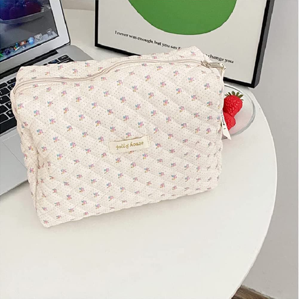 Aucuu Large Cosmetic Bag Travel Cosmetic Bag with Zipper Floral Large Capacity Travel Toiletry Bag for Women Girls thumbnail 9