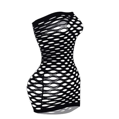 Vorifun Sexy Womens Strapless Fishnet Lingerie Sleepwear Mini Dress Tube Chemise Bodysuit One Size - Image 1