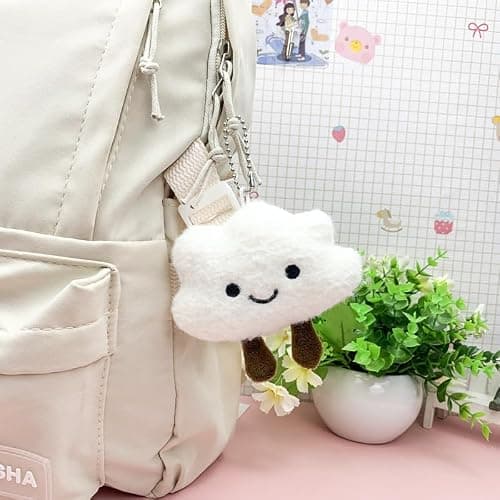 HSYHERE Super Cute Kawaii Smiling Face Happy Cloud Plush Cloud Baby Women Girls Keychain Pendant Metal Key Ring Keychain thumbnail 7