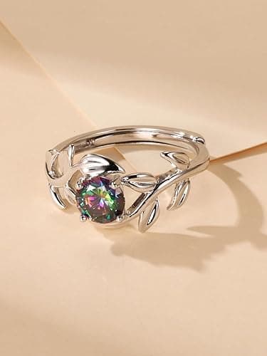 Yaresul 0.8CT Adjustable Women Leaf Ring, White Gold Birthstone Rings for Women Adjustable Wedding Ring for Women Simulated Gemstone Statement Engagement Stackable Open Size 5-9 - F-June thumbnail 3