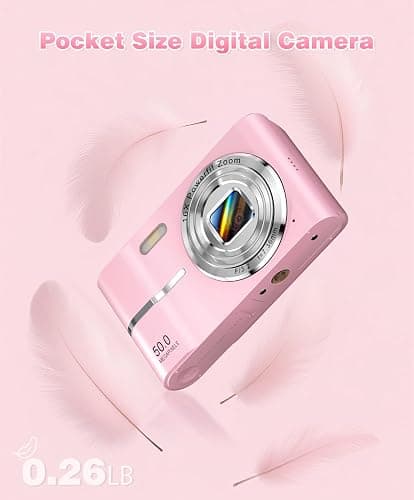 EJXHKNF Digital Camera, 1080P FHD Vlogging Camera 50MP Compact Portable Photo Camera with 2.4" Screen, 16X Digital Zoom Mini Small Pocket Camera for Kids Students with 1 Battery, 32GB Card (Pink) thumbnail 8