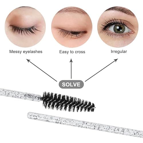 SWKJ 60 PCS Disposable Eyelash Brushes, Spoolies Eyebrow, Mascara Wands Applicator Lash Brushes Castor Oil Brush Cosmetic Makeup Tools(Crystal-black) thumbnail 3