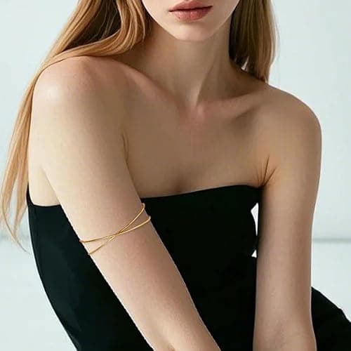 BROCC 4Pcs Gold Upper Arm Cuff for Women Open Adjustable Coil Arm Bracelets Minimalist Arm Armband Cuff Bracelets Set thumbnail 7
