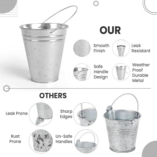 Colorlaza Galvanized Metal Bucket with Handle 12 Pcs- Metal Buckets for Party, Tin Buckets with erasable Stickers and Chalk Marker Silver Bucket 4.7" W x 5" H x 2.7" L thumbnail 5